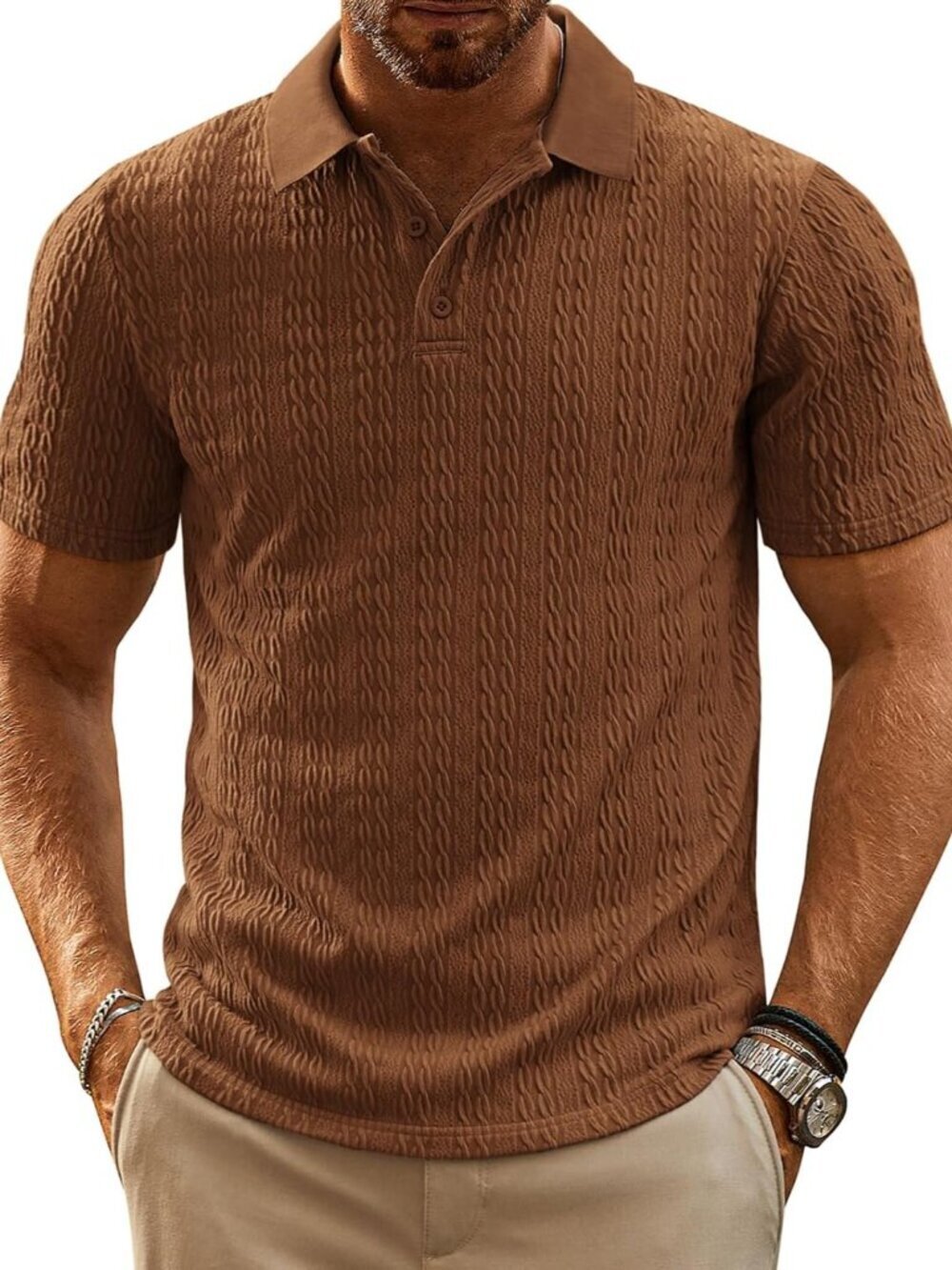 Men's Coffee Polo Shirts Short Sleeve Casual Collared Summer Golf Shirts
